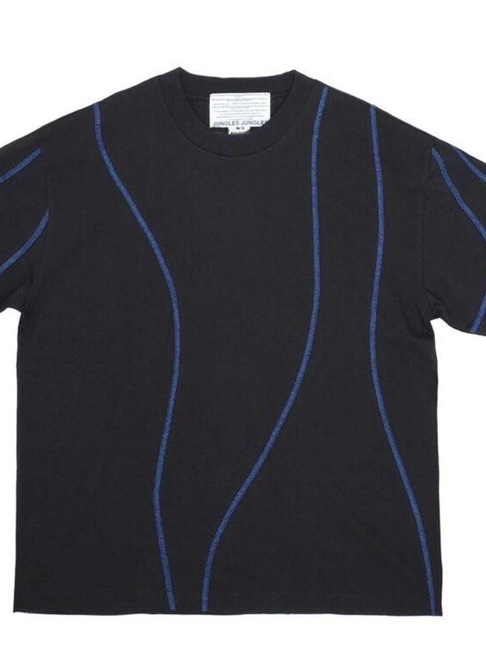 Black Tee with Blue Wavy Contrast Stitching